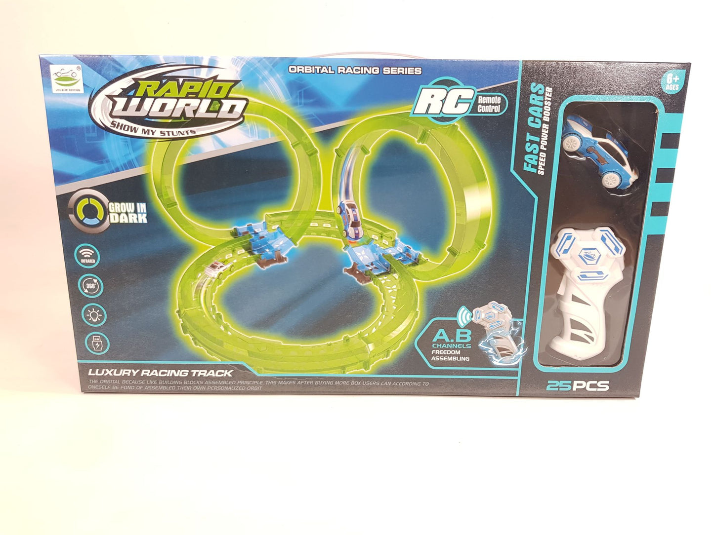 Hot Wheels Style Kids RC Race Train Track Stunt Rail Car Glow In The Dark Build Your Own Toy Set