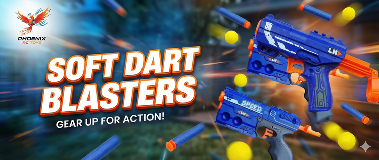 Soft Dart Guns collection banner - colorful dart guns displayed with Phoenix RC Toys branding