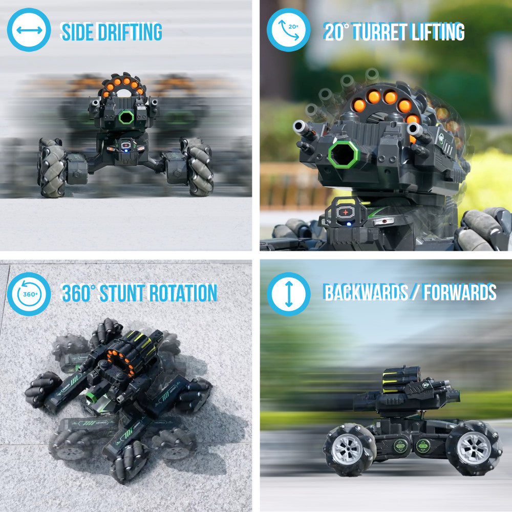 NERF Bullet Firing 4WD Drift Car RC Tank Model By Silvergear Fearless Armor Remote Controlled SMOKING 4x4 Truck Gesture Watch Control