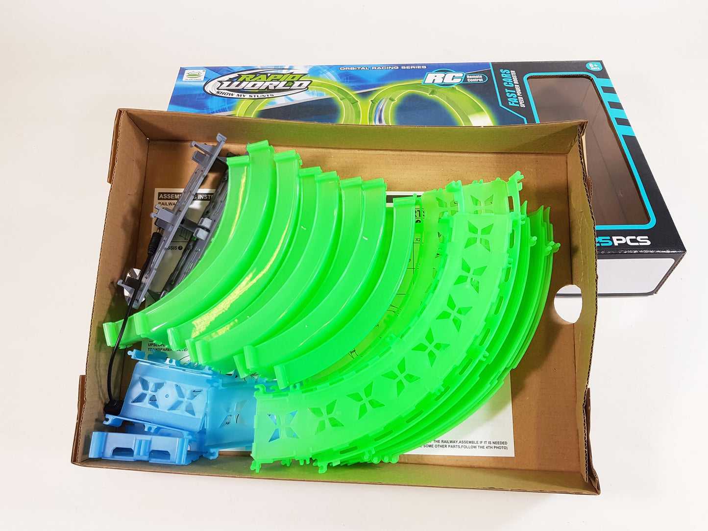 Hot Wheels Style Kids RC Race Train Track Stunt Rail Car Glow In The Dark Build Your Own Toy Set