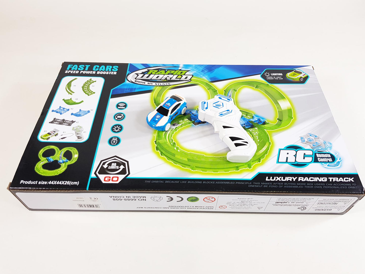 Hot Wheels Style Kids RC Race Train Track Stunt Rail Car Glow In The Dark Build Your Own Toy Set