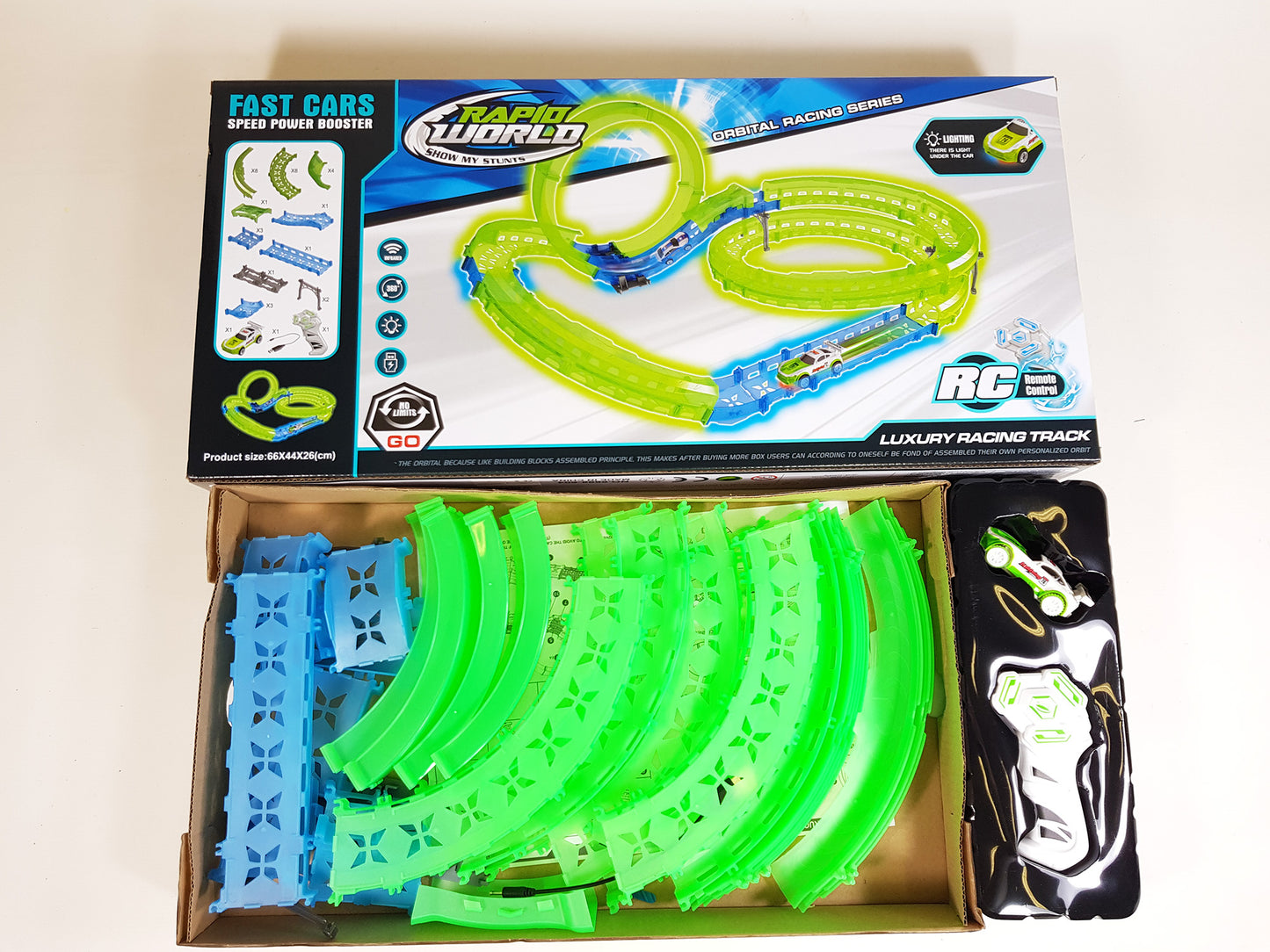 RC Scalextric Hot Wheel Style Build Your Own Slot Car Rail Track Track Stunt Loop Toy Car Play Set