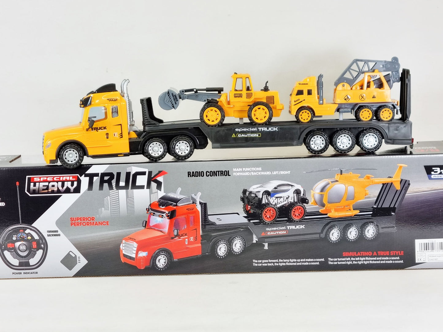 Remote Control Kids RC Lorry Truck Wagon And Trailer With Action Figures Building Site Mode Toy Set Digger Crane