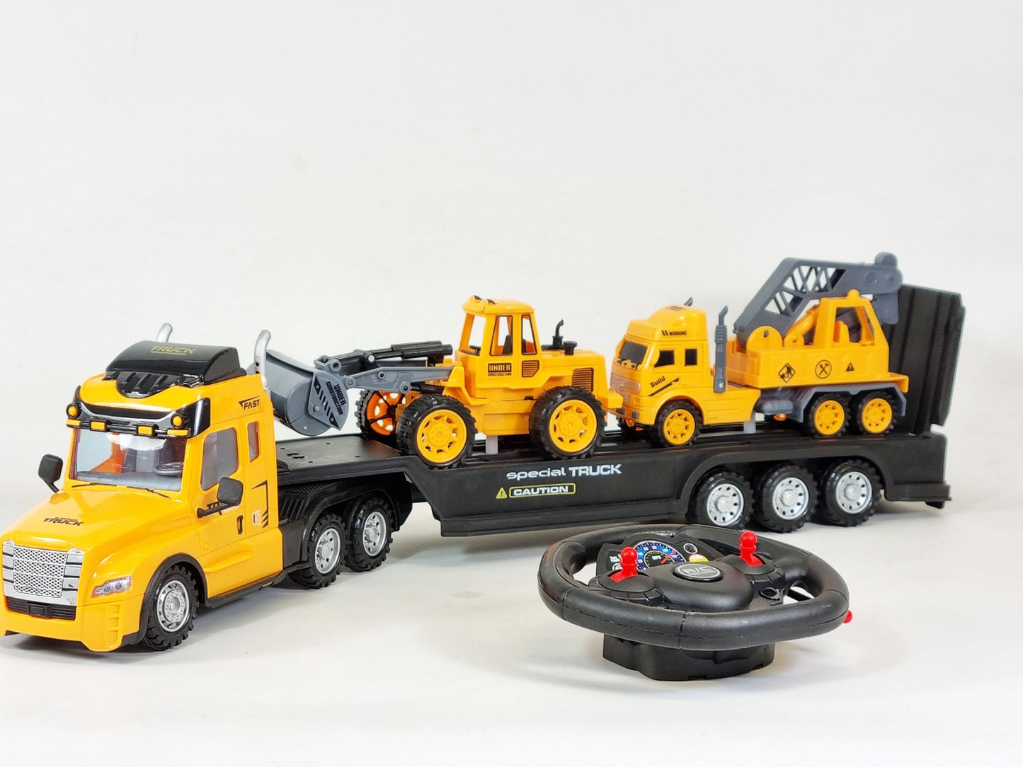 Remote Control Kids RC Lorry Truck Wagon And Trailer With Action Figures Building Site Mode Toy Set Digger Crane