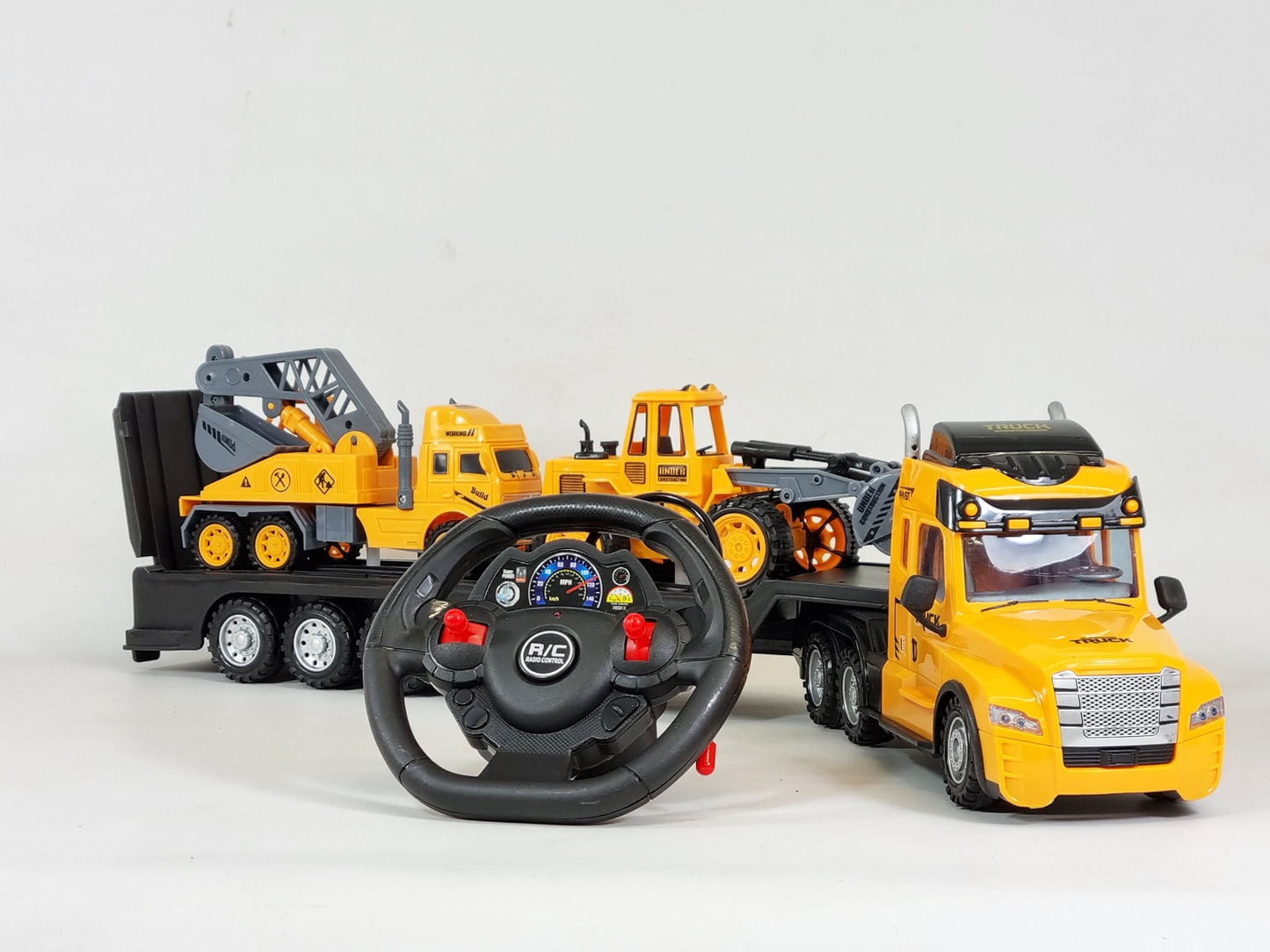 Remote Control Kids RC Lorry Truck Wagon And Trailer With Action Figures Building Site Mode Toy Set Digger Crane