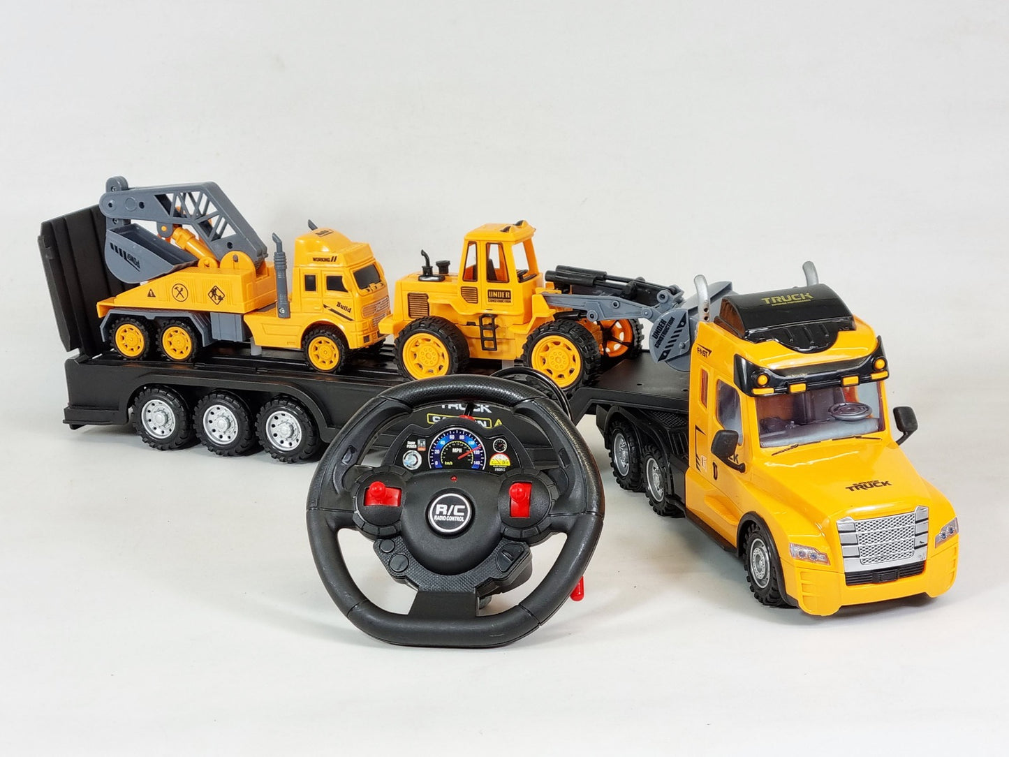 Remote Control Kids RC Lorry Truck Wagon And Trailer With Action Figures Building Site Mode Toy Set Digger Crane