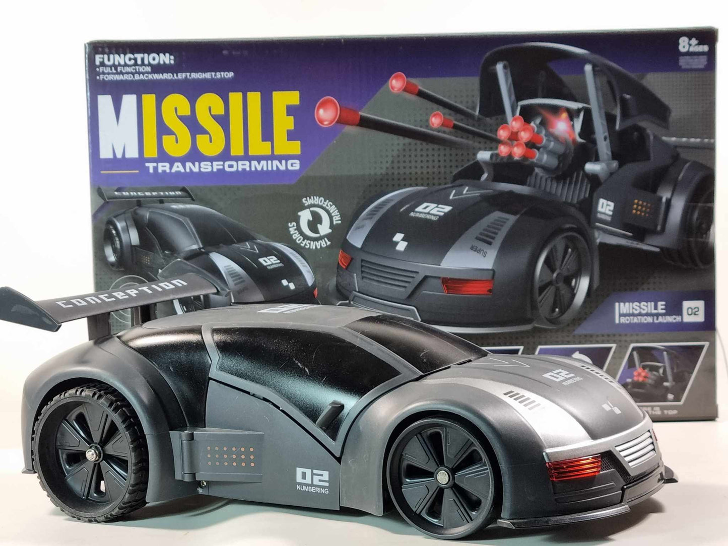 RC Stealth Shadow Nardo Grey Transforming Nerf Soft Dart Firing Race Car Radio Control Model Toy