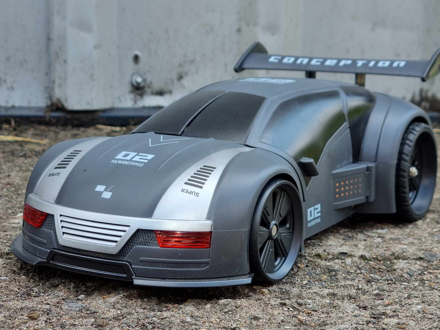 RC Stealth Shadow Nardo Grey Transforming Nerf Soft Dart Firing Race Car Radio Control Model Toy