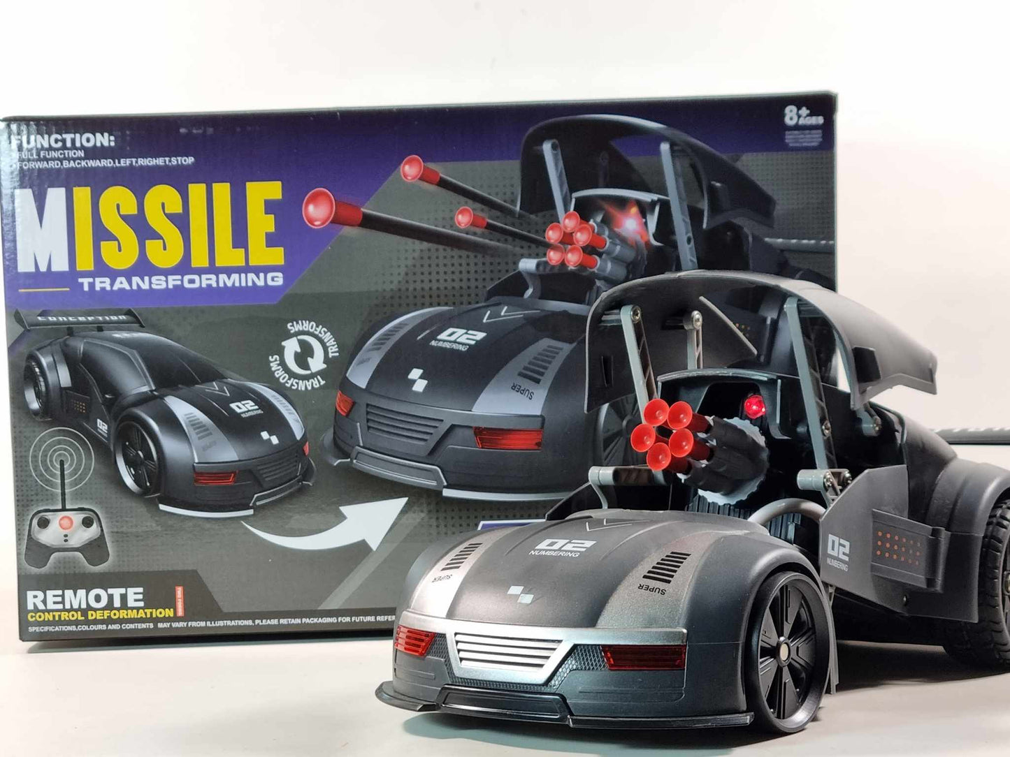 RC Stealth Shadow Nardo Grey Transforming Nerf Soft Dart Firing Race Car Radio Control Model Toy