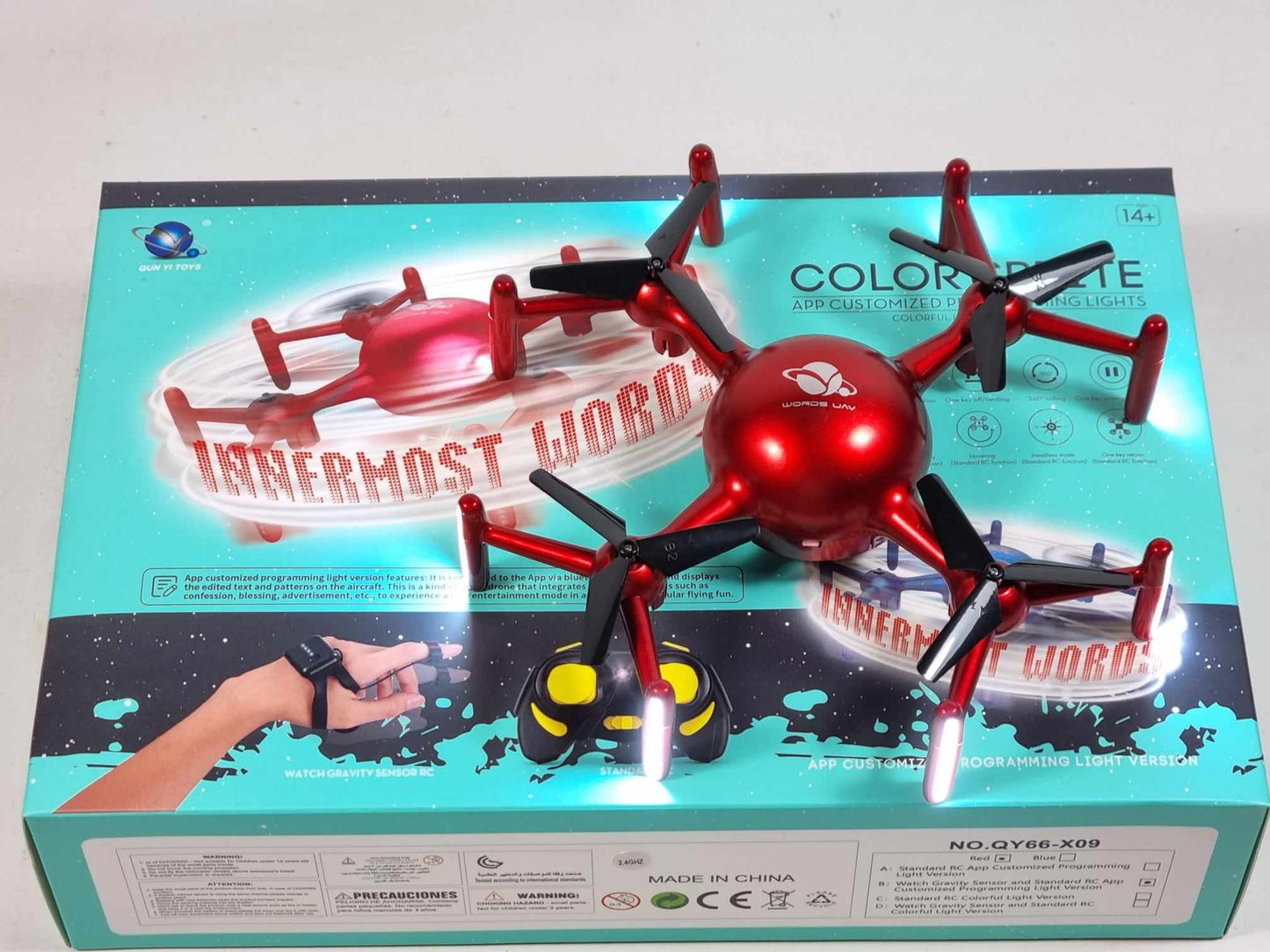 RC Kids Skywriting Model MIRBEST Drone Colour Custom Programming Lights QY66-X09 Radio Control Helicopter With Gesture Control Watch