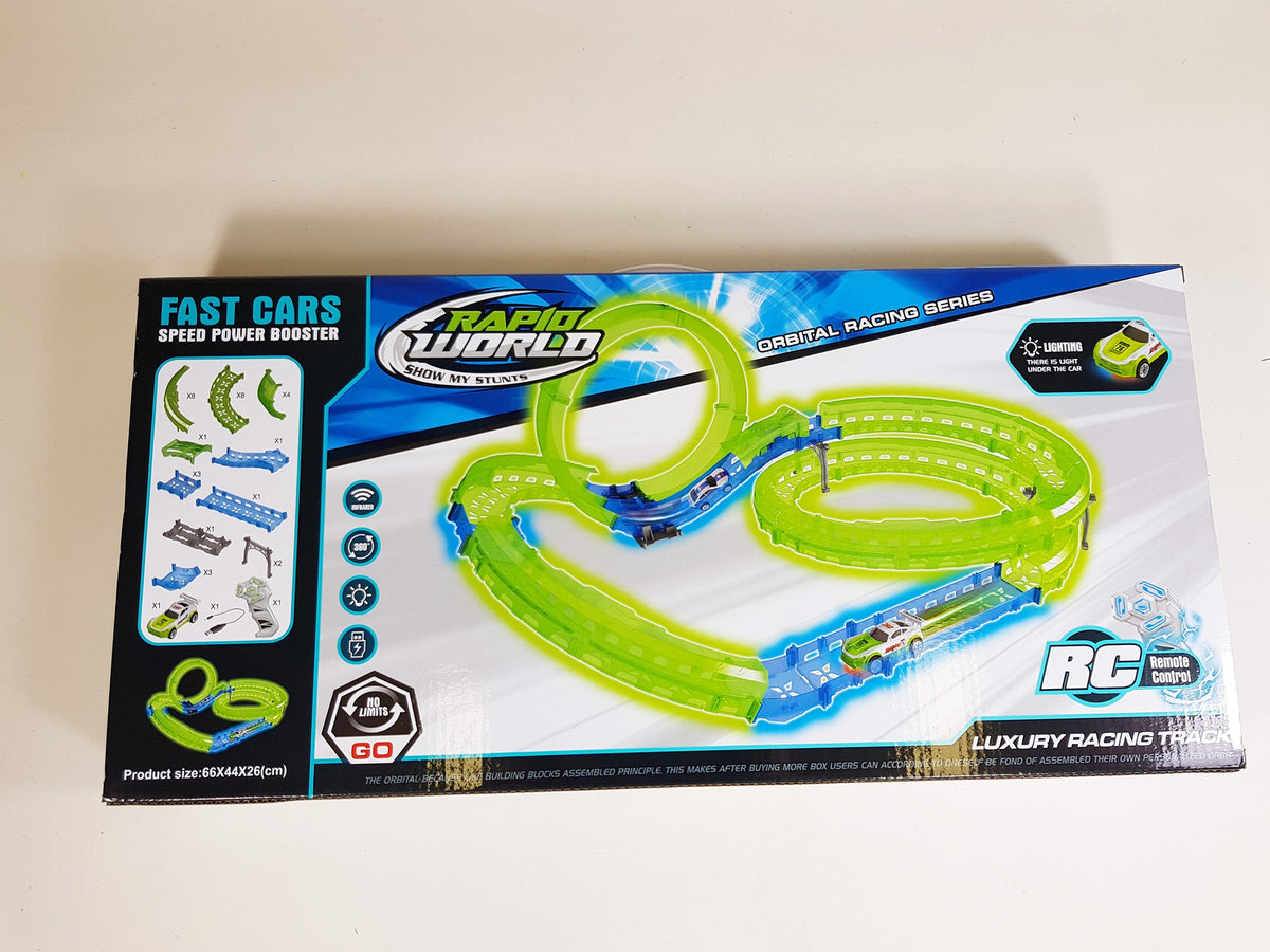 6688-604 glow in the dark multi-level race track set in box