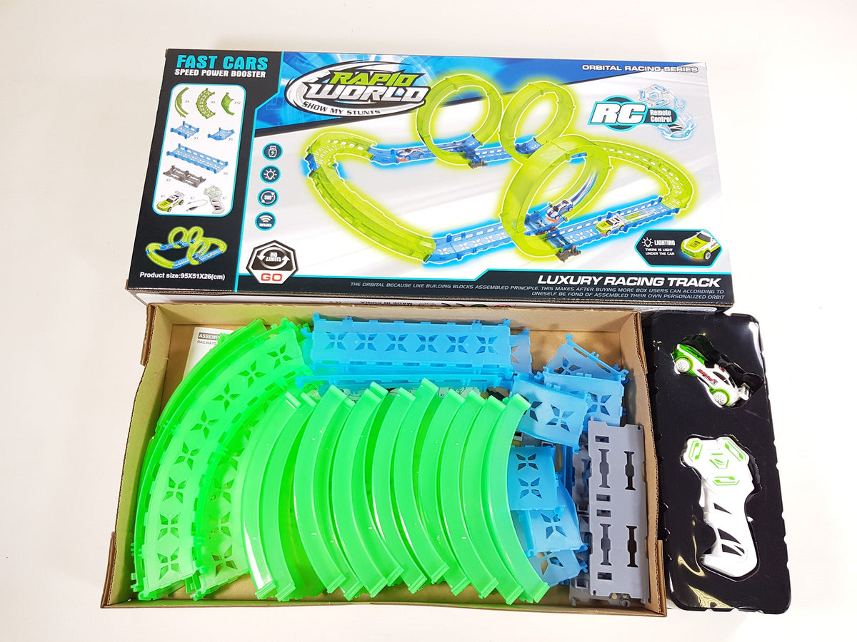 6688-612 glow in the dark slot car track set in box