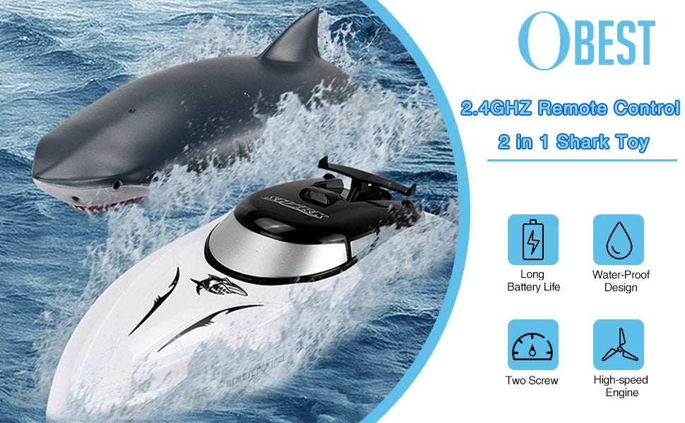 Remote Control Boat Shark RC Shark Boat Toy 2 in 1, 2.4GHz RC Electric Boat, Kids Electric Shark Toy for Pools and Lakes, Summer Toy Gift for Pool Lake Pond