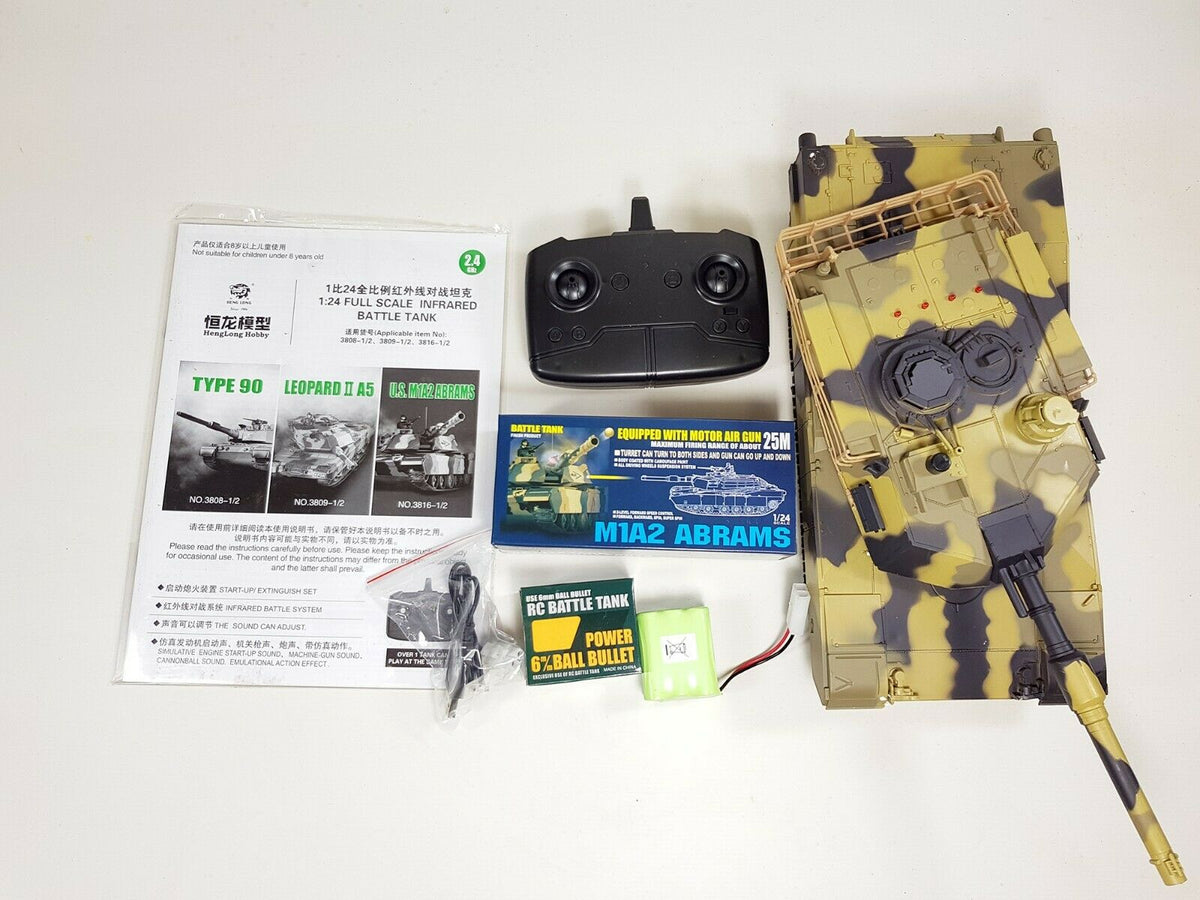 Heng Long 3816 M1A2 Abrams RC tank with controller, battery and accessories