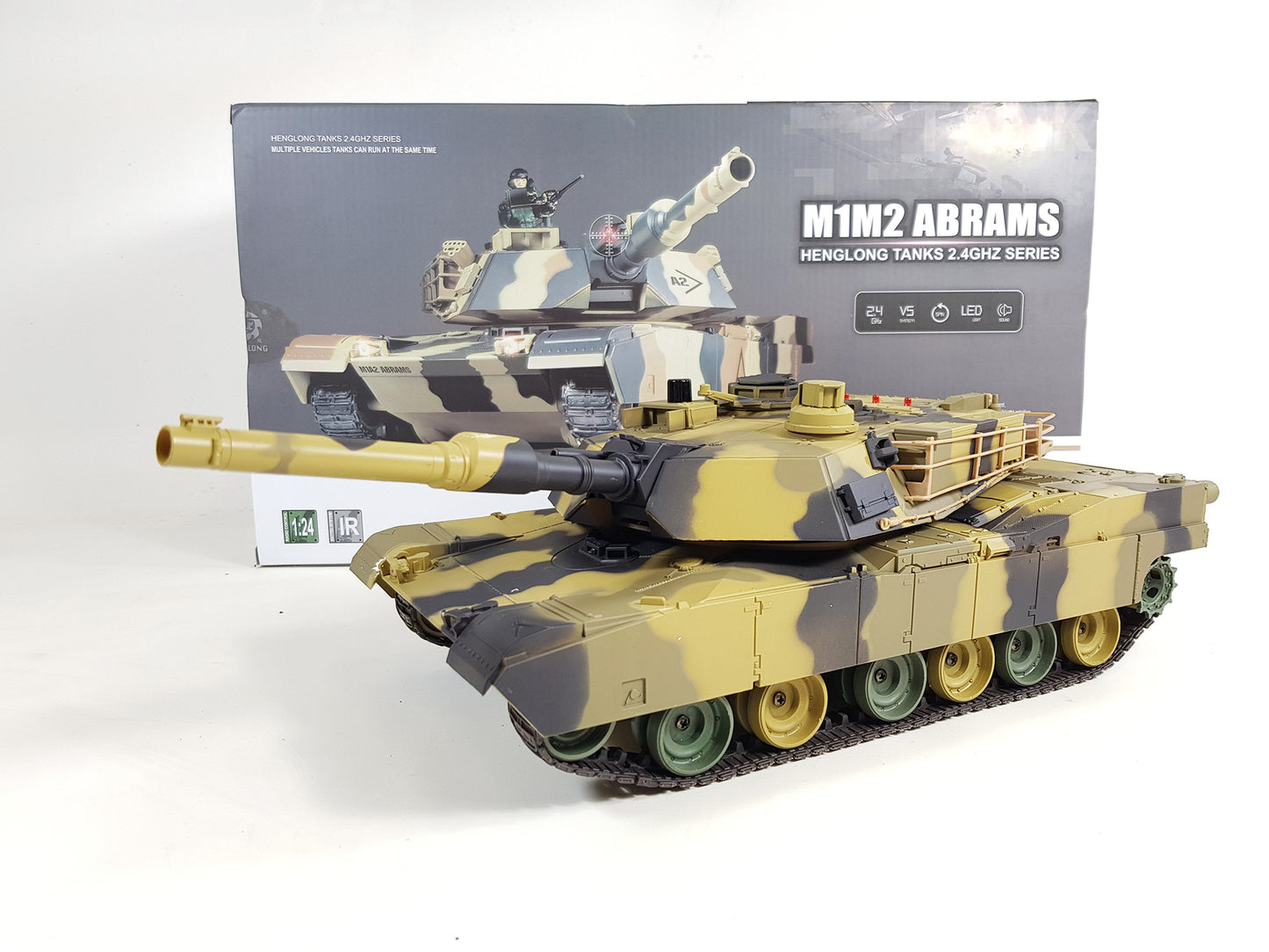 UK Heng Long Abrams 1/24 Army Military War Battle Tank Heavy Large Interactive Remote Control RC Toy UK