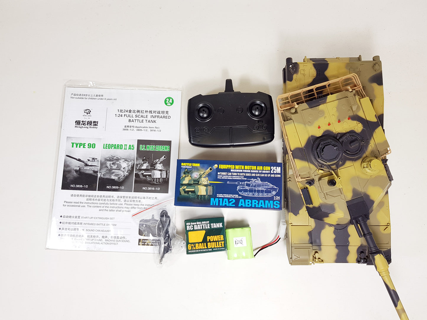 UK Heng Long Abrams 1/24 Army Military War Battle Tank Heavy Large Interactive Remote Control RC Toy UK