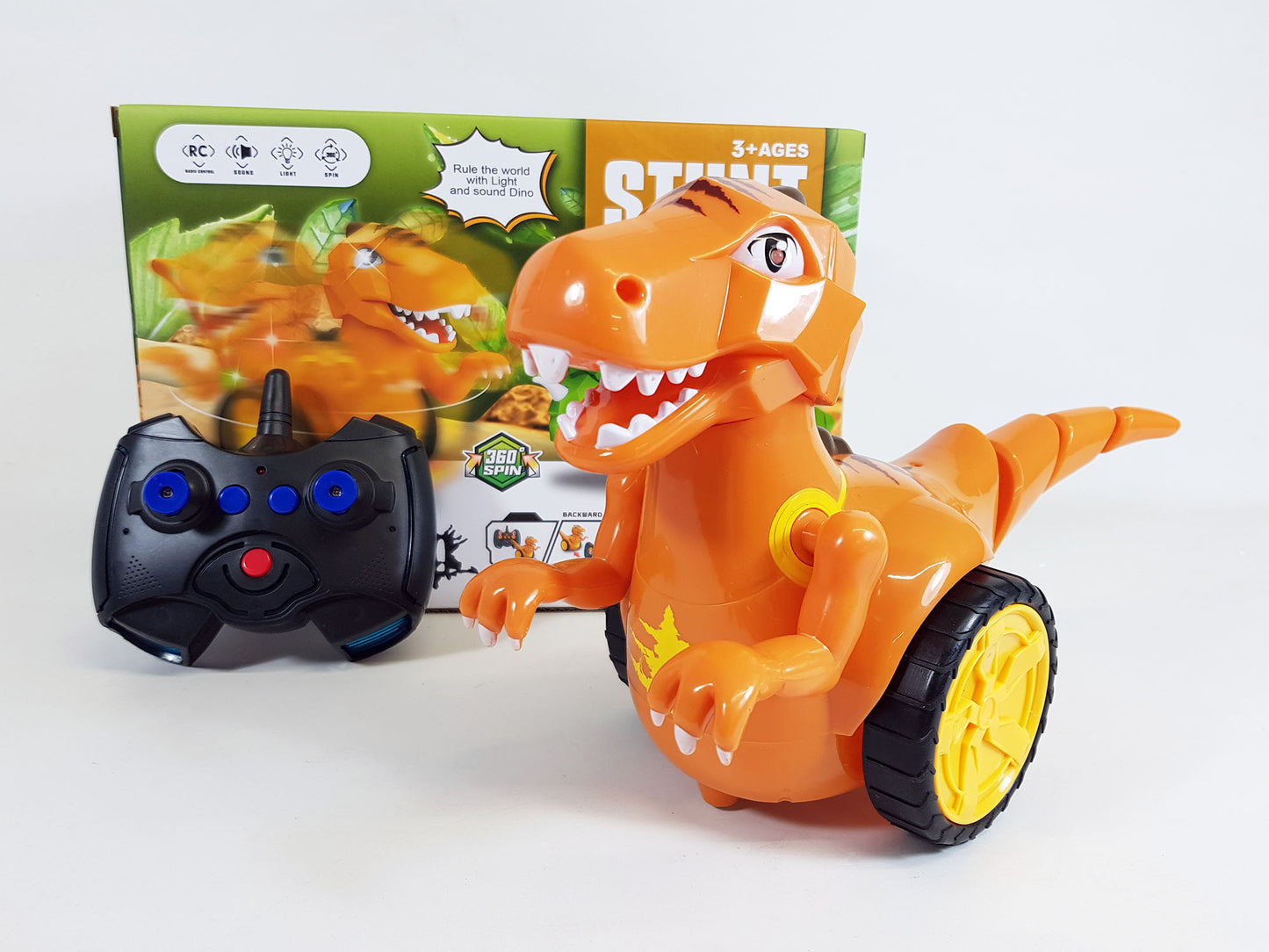 RC Robot Dinosaur Battery Remote control Walking Stunt 360 Spin Sound Lights Toy
