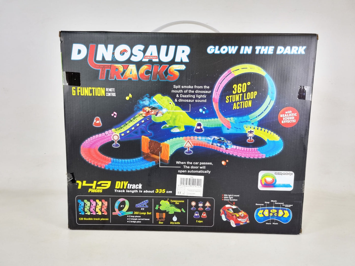 Dinosaur RC Train Track Slot Car Loop Build Your Own Light Up SMOKING 143 Part Set