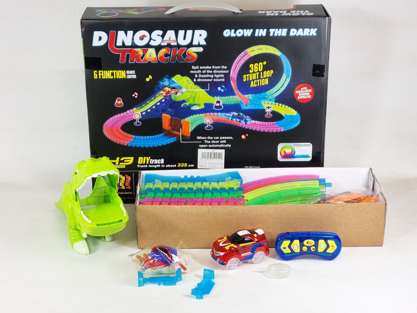 Dinosaur RC Train Track Slot Car Loop Build Your Own Light Up SMOKING 143 Part Set