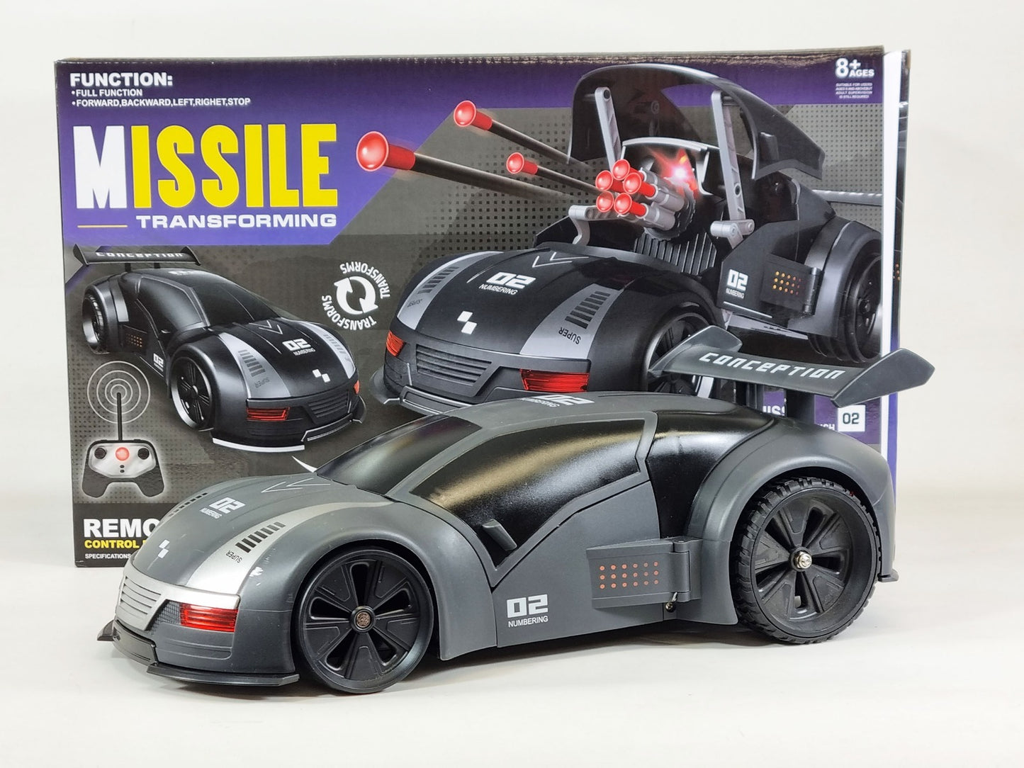 RC Stealth Shadow Nardo Grey Transforming Nerf Soft Dart Firing Race Car Radio Control Model Toy