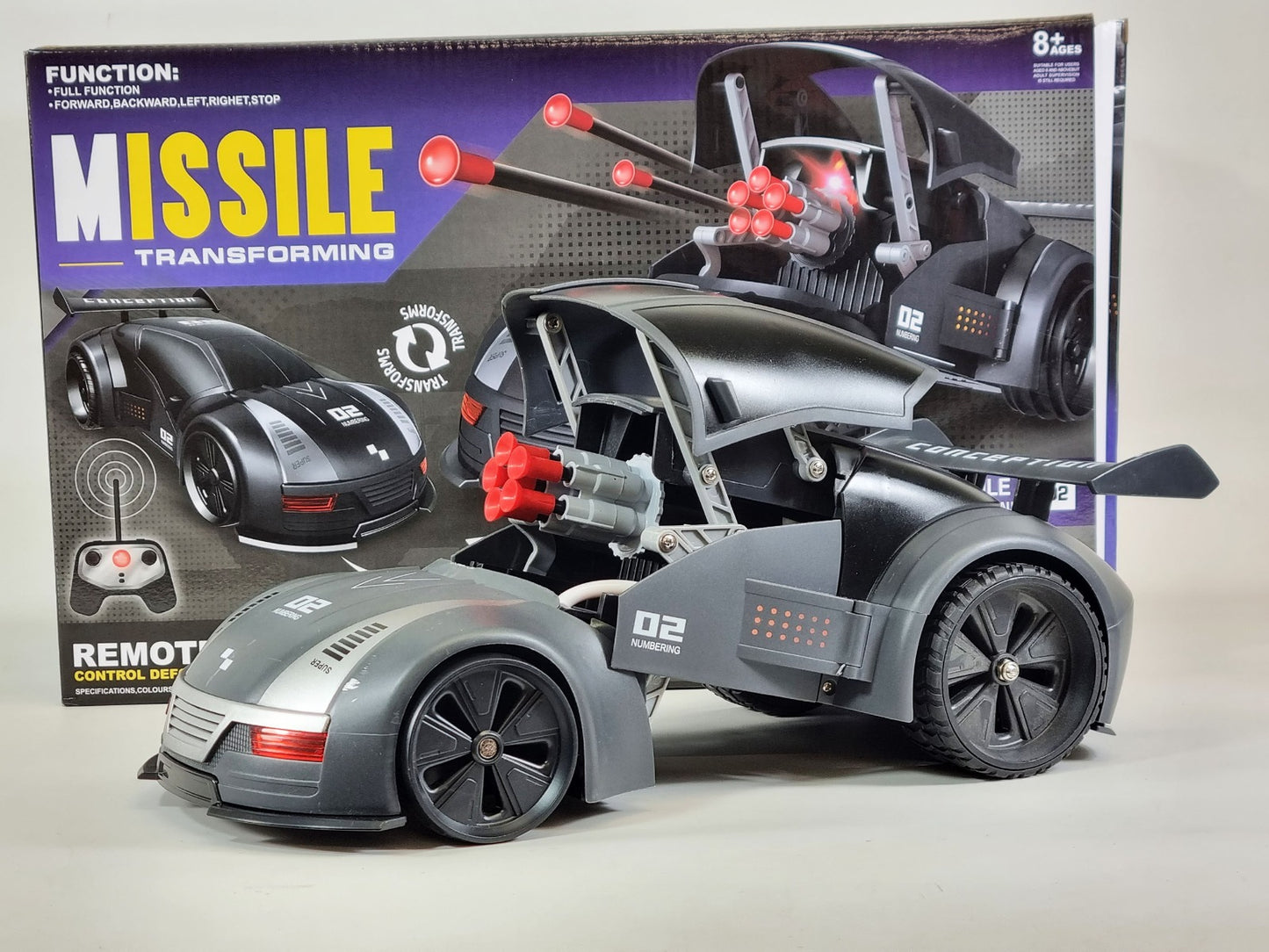 RC Stealth Shadow Nardo Grey Transforming Nerf Soft Dart Firing Race Car Radio Control Model Toy