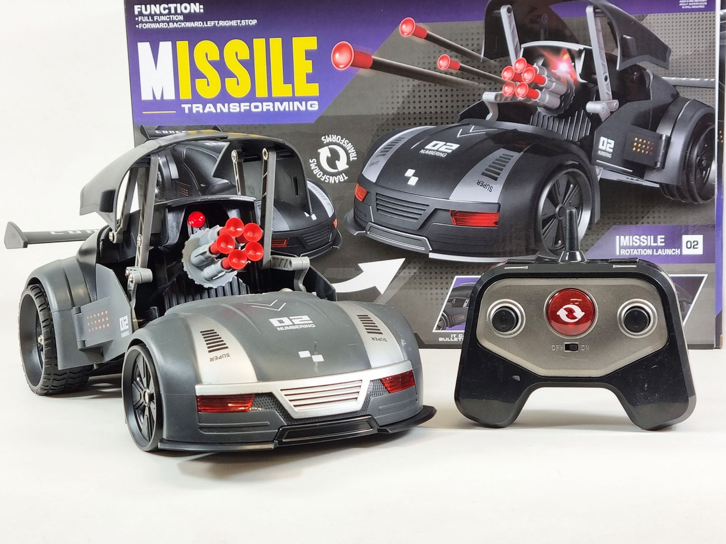 RC Stealth Shadow Nardo Grey Transforming Nerf Soft Dart Firing Race Car Radio Control Model Toy