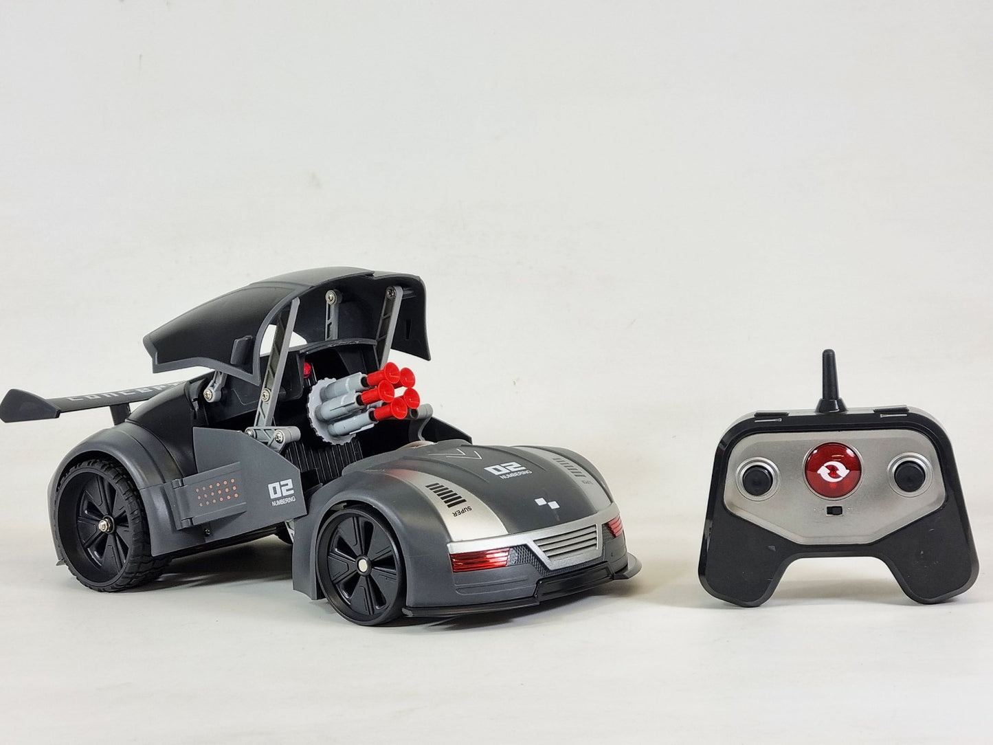 RC Stealth Shadow Nardo Grey Transforming Nerf Soft Dart Firing Race Car Radio Control Model Toy