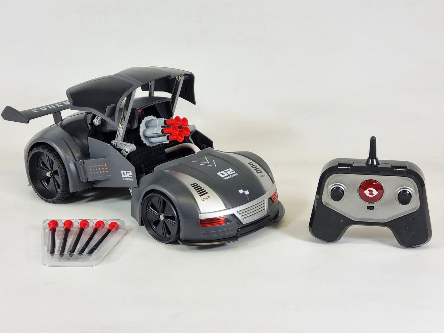 RC Stealth Shadow Nardo Grey Transforming Nerf Soft Dart Firing Race Car Radio Control Model Toy