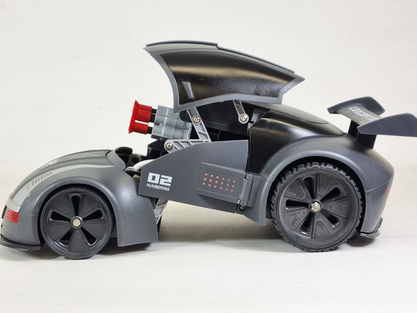 RC Stealth Shadow Nardo Grey Transforming Nerf Soft Dart Firing Race Car Radio Control Model Toy